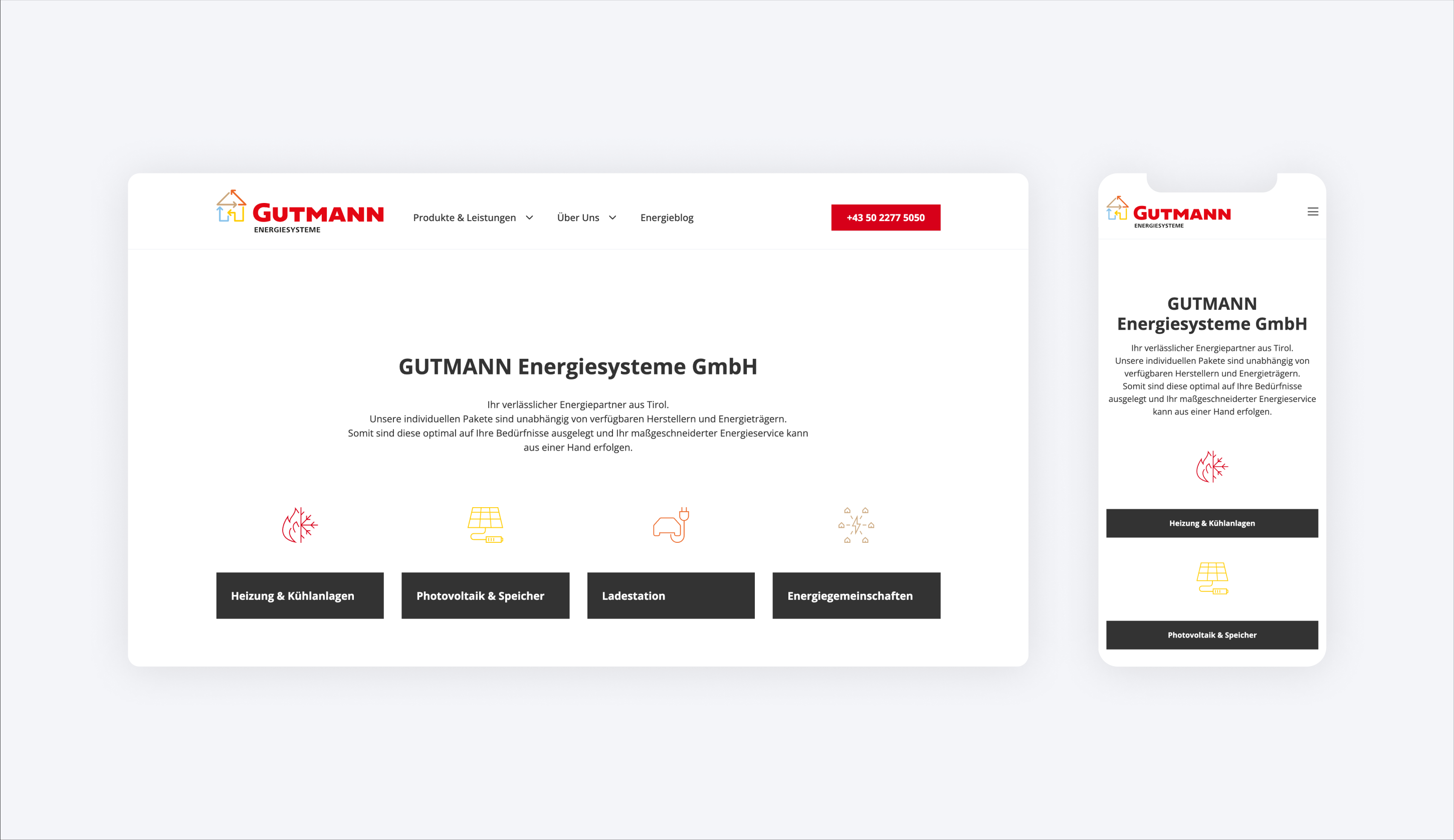 Ein Screenshot der Gutmann Startseite in der Desktop- und Mobil-Version