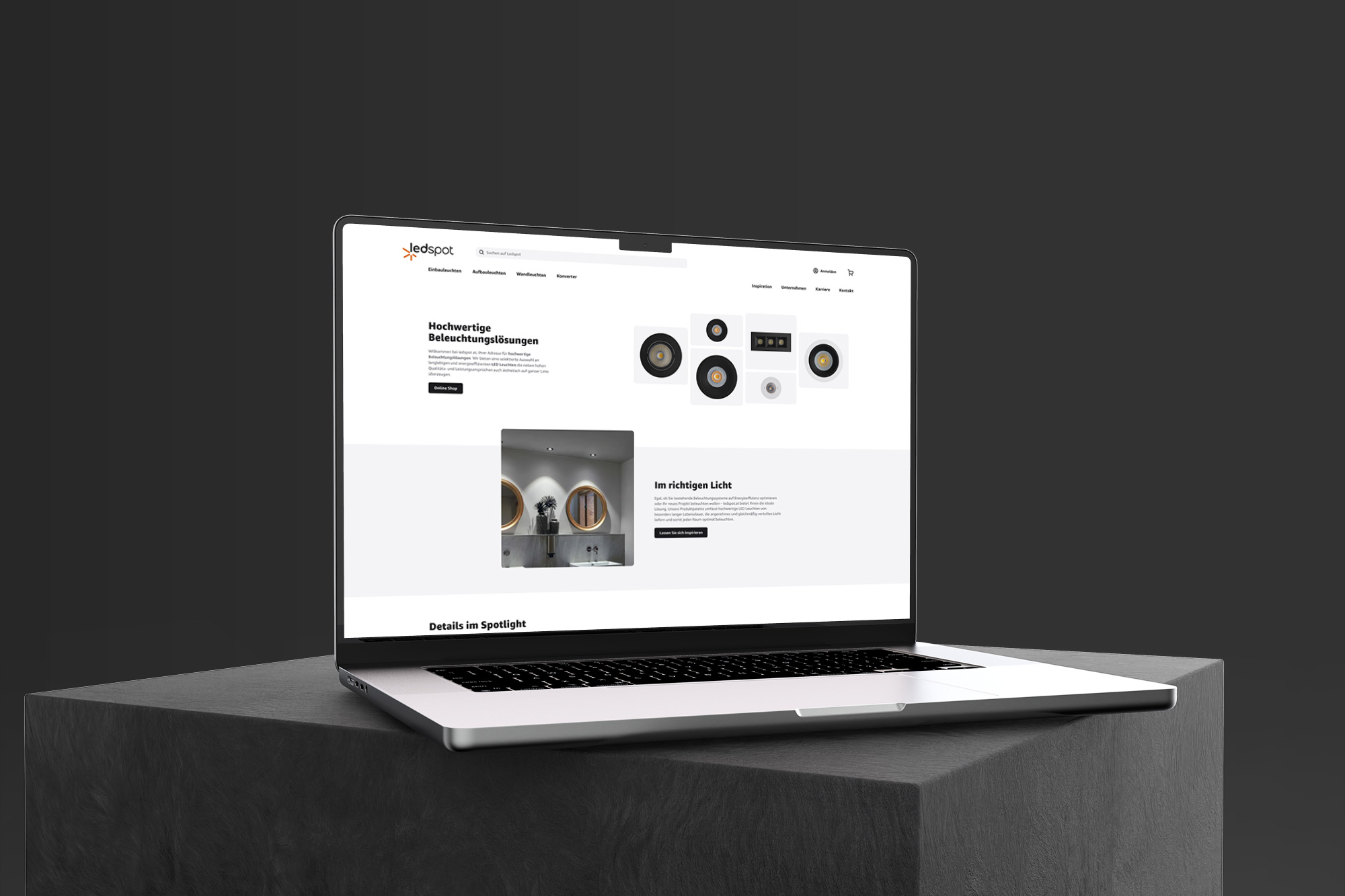 Eine Abbildung eines Laptops, das die Website von Ledspot zeigt